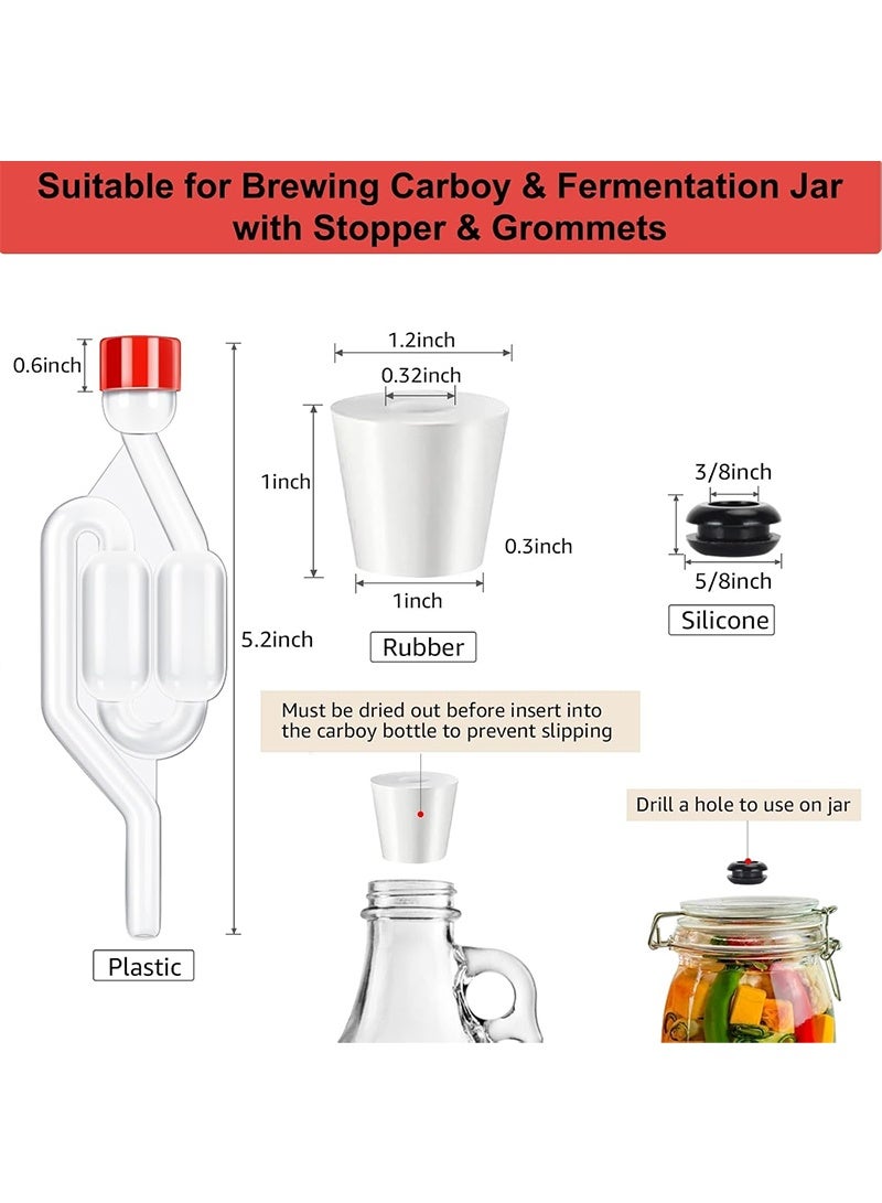 Aikanbo Twin Bubble Airlock Set, Air Lock for Fermenting, 6 Pack S - Shape Airlocks for Fermenting with #6 Carboy Stopper, 12 Pcs Airlock Grommets and 2pcs Brewing Thermometer Strips - Image 2
